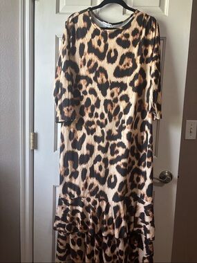 NUGGLES:Leopard Print Midi Dress - Neutral Brown & Black